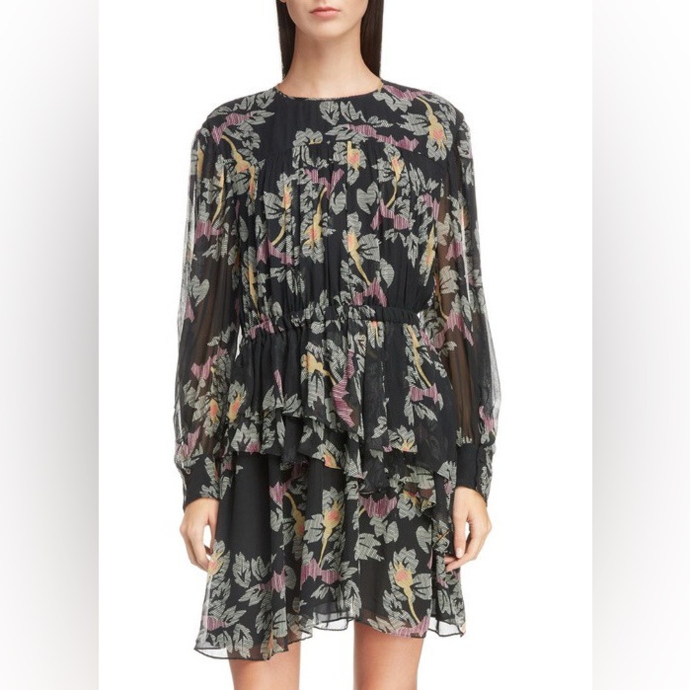 ISABEL MARANT ÉTOILE Java Printed Ruffled Mini Dress Black Floral Size 2 US